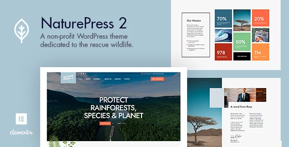 NaturePress - Ecology & Environment WordPress Theme WordPress theme homepage layout for a animals environmental organization website