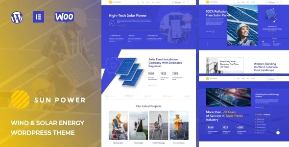 SunPower - Solar Renewable Energy Theme WordPress theme homepage layout for a eco shop environmental organization website