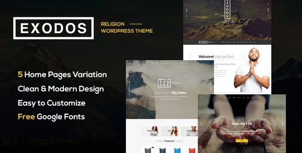 Exodos - Church WordPress Theme WordPress theme homepage layout for a charity nonprofit website