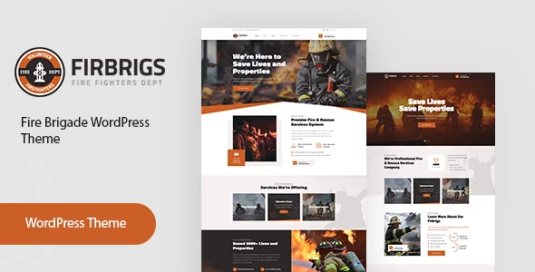 Firbrigs - Fire Department WordPress Theme WordPress theme homepage layout for a business nonprofit website