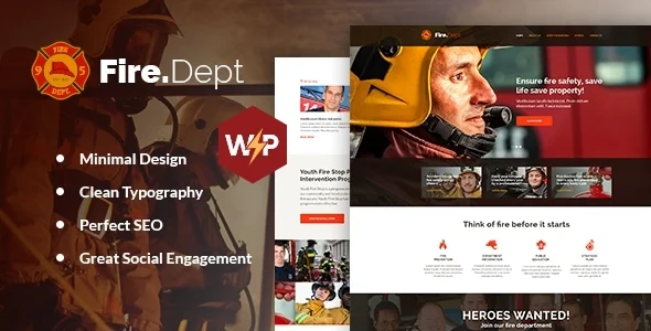 Fire Department - FD Station, Police & Security WordPress Theme WordPress theme homepage layout for a business nonprofit website