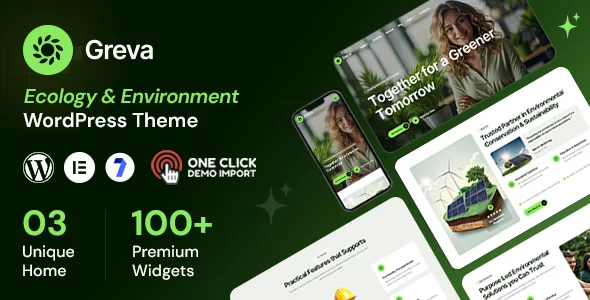 Greva - Ecology & Environment WordPress Theme WordPress theme homepage layout for a eco friendly nonprofit website