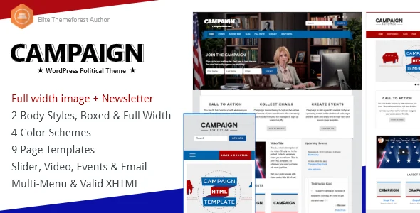 Campaign - Political WordPress Theme WordPress theme homepage layout for a campaign political campaign website