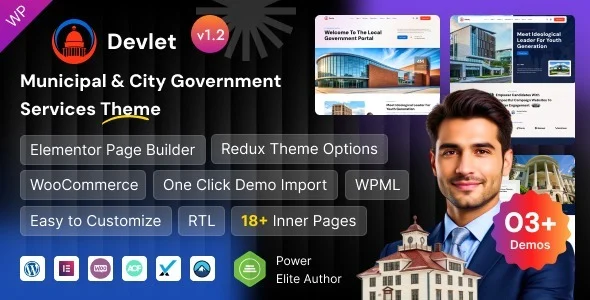 Devlet – Municipal & City Government WordPress Theme WordPress theme homepage layout for a administration political campaign website