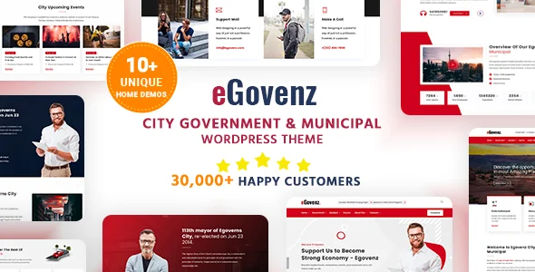 eGovenz - City Government & Municipal WordPress Theme WordPress theme homepage layout for a city-council political campaign website