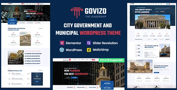Govizo - Municipal and Government WordPress Theme WordPress theme homepage layout for a city council political campaign website