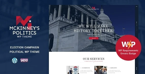 MCKinney's Politics | Elections Campaign & Social Activism WordPress Theme WordPress theme homepage layout for a activist political campaign website
