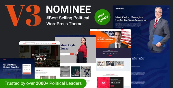 Nominee - Political WordPress Theme for Candidate/Political Leader WordPress theme homepage layout for a campaign political campaign website