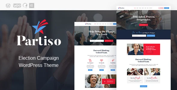 Partiso | Political WordPress Theme for Party & Candidate WordPress theme homepage layout for a business political campaign website