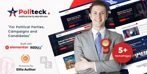 Politeck - Political Party, Campaign & Candiate WordPress Theme + RTL WordPress theme homepage layout for a campaigns political campaign website