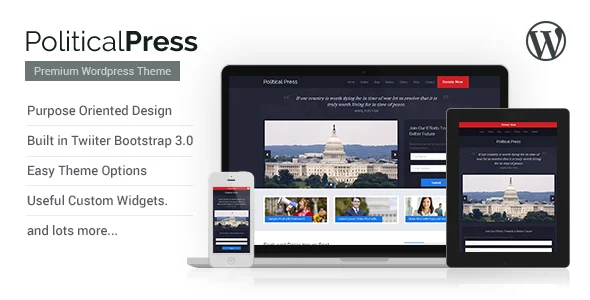 Political Press - Responsive WordPress Theme WordPress theme homepage layout for a campaign political campaign website