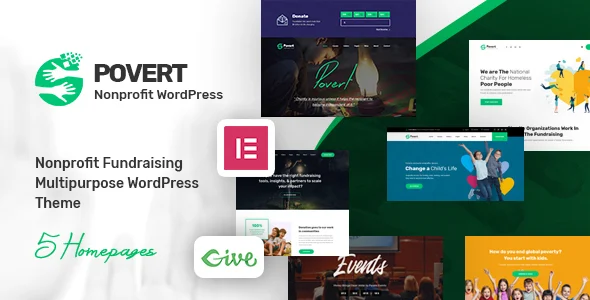 Povert - NonProfit Fundraising Charity WordPress Theme WordPress theme homepage layout for a causes nonprofit website