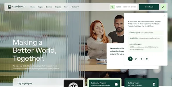 AtlasGroup - Real Estate & Construction Group WordPress Theme — blog and article listing