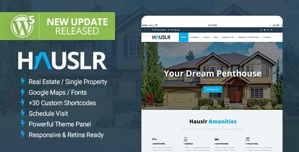 Hauslr - Single Property WordPress Theme — homepage layout