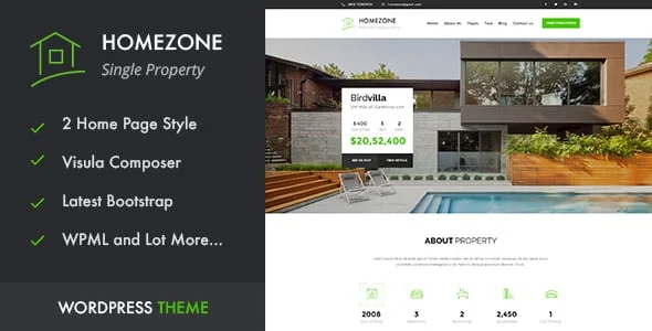 HOME ZONE - Single Property Real Estate WordPress Theme — homepage layout
