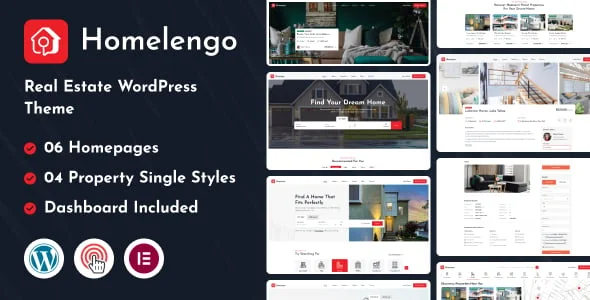 Homelengo - Real Estate WordPress Theme — homepage layout