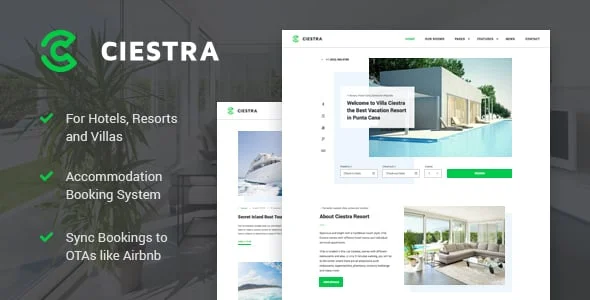 Hotel Booking WordPress Theme - Ciestra — homepage layout