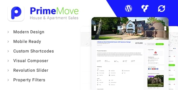 Primemove - Real Estate Property WordPress Theme — homepage layout