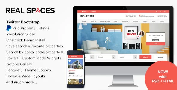 Real Spaces - WordPress Properties Directory Theme — homepage layout