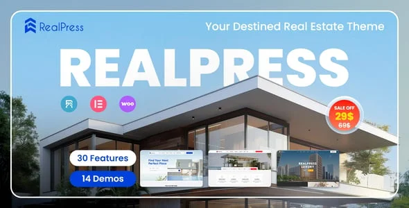RealPress - Estate Sale and Rental WordPress Theme — homepage layout