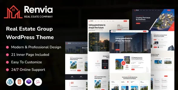 Renvia - Real Estate Group WordPress Theme — homepage layout