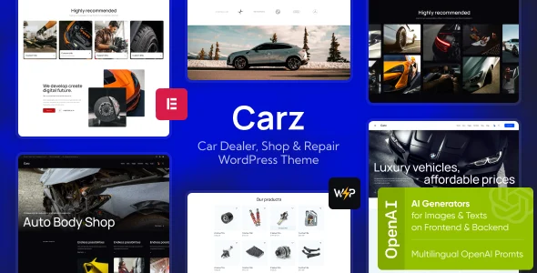 Carz — Car Dealer, Shop & Repair WordPress Theme WordPress theme homepage layout for a auto body repair retail website