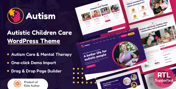 Autism - Autistic Children Care WordPress Theme + RTL WordPress theme homepage layout for a asd children’s business website