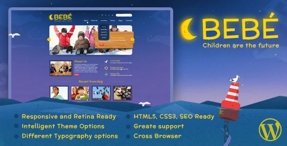 BeBe Responsive WordPress Theme WordPress theme homepage layout for a child children’s business website