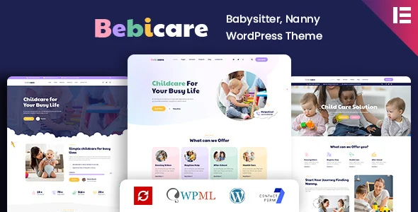 Bebicare - Babysitter WordPress Theme WordPress theme homepage layout for a baby care children’s business website