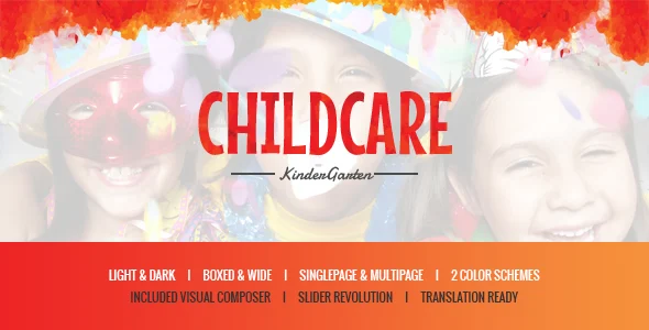 Child Care - Children & Kindergarten WP Theme WordPress theme homepage layout for a bady children’s business website