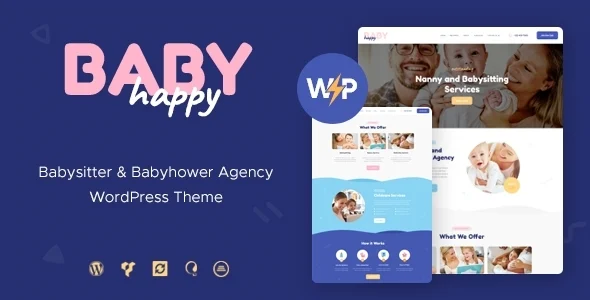 Happy Baby | Nanny & Babysitting Services Children WordPress Theme WordPress theme homepage layout for a au-pair children’s business website