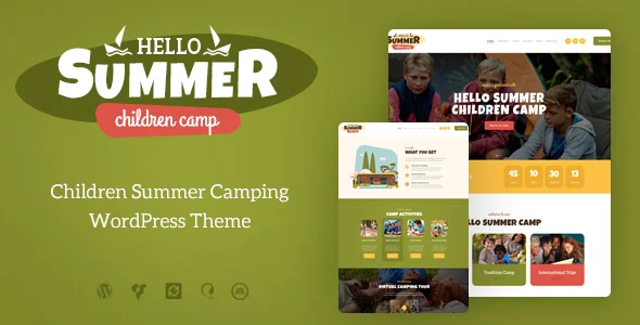 Hello Summer | Children Camp WordPress Theme WordPress theme homepage layout for a appointments children’s business website