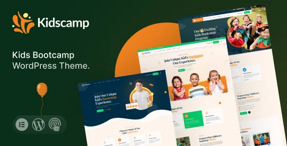 Kidscamp - Kids Bootcamp WordPress Theme WordPress theme homepage layout for a camp children’s business website