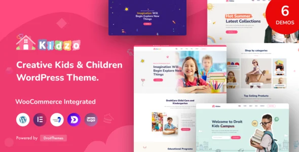 Kidzo - Kids & Children WordPress Theme WordPress theme homepage layout for a child care children’s business website