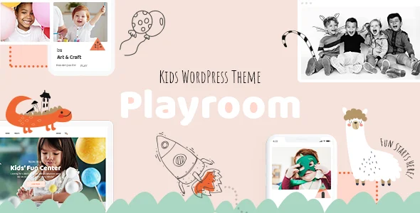 Playroom - Kids & Kindergarten WordPress Theme WordPress theme homepage layout for a amusement center children’s business website
