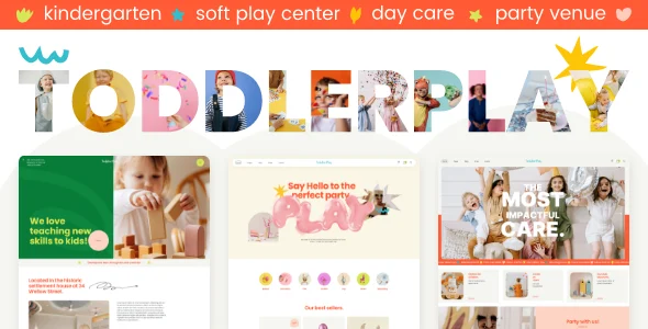 ToddlerPlay - Children and Kindergarten WordPress Theme WordPress theme homepage layout for a babysitter children’s business website