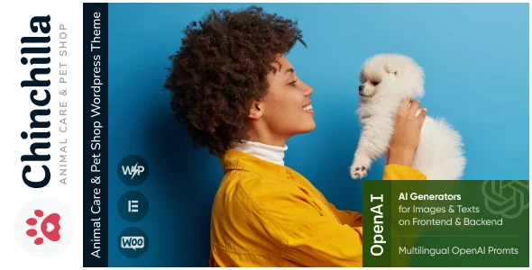 Chinchilla - Pet Care & Veterinary WordPress Theme + Store WordPress theme homepage layout for a adoption retail website