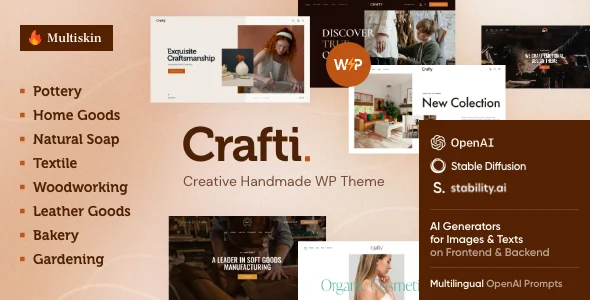 Crafti - Handmade Store WordPress Theme WordPress theme homepage layout for a art retail website