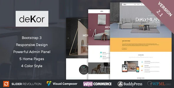 deKor - Interior WordPress Theme WordPress theme homepage layout for a architect retail website