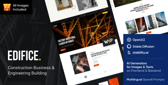Edifice - Construction, Building & Engineering WordPress Theme WordPress theme homepage layout for a architecture retail website