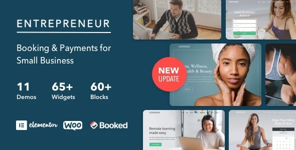 Entrepreneur - Booking for Small Businesses WordPress Theme WordPress theme homepage layout for a appointment retail website