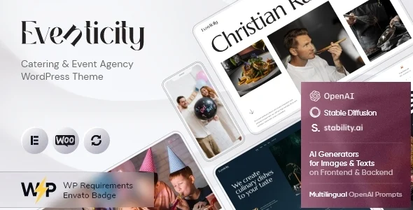 Eventicity - Catering & Meeting Conference WordPress Theme WordPress theme homepage layout for a birthday party retail website