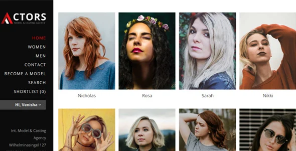 Actors - Model Agencies WordPress CMS Theme WordPress theme homepage layout for a actors fashion website