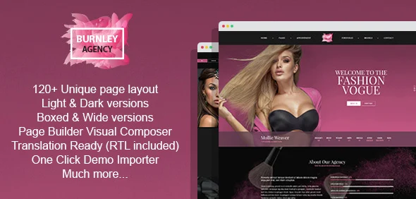 Burnley - Modelling Agency and Portfolio WordPress Theme WordPress theme homepage layout for a acting agencies fashion website