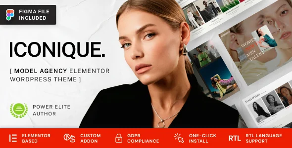 Iconique - Fashion Model Agency WordPress Theme WordPress theme homepage layout for a agency fashion website