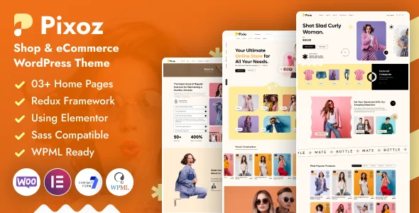 Pixoz - Fashion Shop & eCommerce WordPress Theme WordPress theme homepage layout for a apparel fashion website