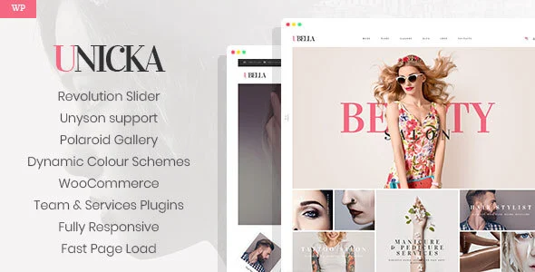 Unicka - Hair Styling & Beauty Salon WordPress Theme WordPress theme homepage layout for a barbershop fashion website