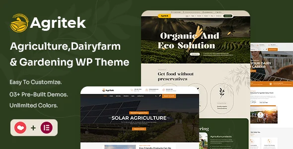 Agritek - Agriculture, Dairyfarm and Gardening WordPress Theme WordPress theme homepage layout for a agriculture food business website