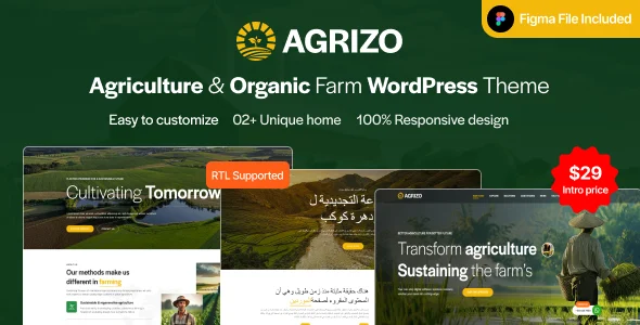 Agrizo – Agriculture & Dairy Farm WordPress Theme WordPress theme homepage layout for a agri business food business website