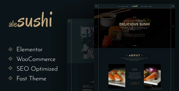 AleSushi - Restaurant WordPress Theme WordPress theme homepage layout for a asian food food business website